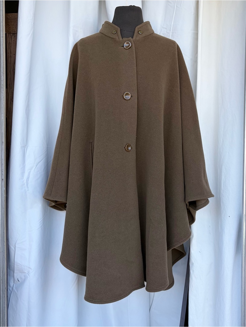 Jimmy Hourihan Brown Wool Button Front Cape, Cashmere & Lambswool Poncho